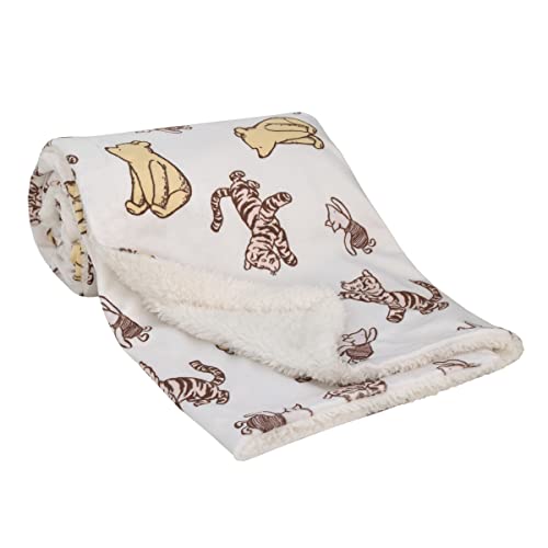 Disney Classic Pooh Hunny Fun with Piglet and Tigger White and Taupe Super Soft Baby Blanket - color: Classic Pooh - Hunny Fun