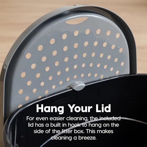 IRIS USA Large Top Entry Cat Litter Box, Hooded Privacy, Black/Gray | Multi-Cat Households, Protected Interior, Enclosed Top Access, Dog Proof Pan, Reduced Tracking, Odor Trapping - color: Black w/ Scoop
