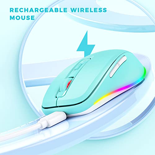 PEIOUS Wireless Mouse Jiggler, LED Mouse with Built-in Mouse Mover, Green | Rechargeable, Silent Clicks, Adjustable DPI and Random Movement Keep Computers Awake for Work-Life Balance on Laptop/PC/Mac - color: Mint Green