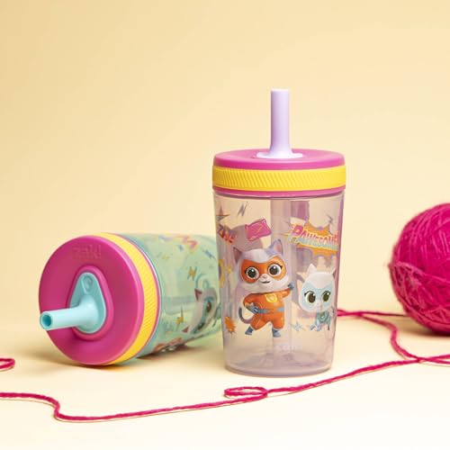 Zak Designs Disney SuperKitties Kelso Toddler Tumblers For Travel or At Home, 15oz 2-Pack Durable Plastic Sippy Cups With Leak-Proof Design is Perfect For Kids (Ginny, Sparks, Buddy, Bitsy) | BPA Free, Plastic, Sippy Cups, Cup Holder Friendly, Dishwasher
