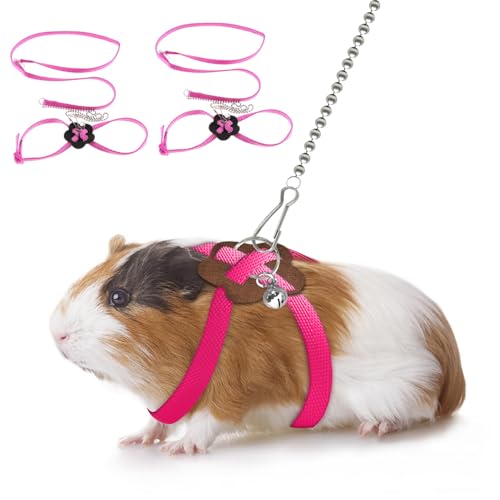 2 Pack Adjustable Hamster Leash Harness for Harness for Ferret Baby Rabbit Hamster Rat Mouse Leash Lead with Bell (Pink - color: Pink