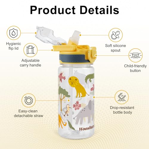 Kids Water Bottle for School, 16 Oz Plastic Water Bottle, 1 Pack | Silicone Spout, Pop-Up Cover, BPA Free & Dishwasher Safe, Woodland Animals - color: Woodland Animals, size: 16.2 Ounces