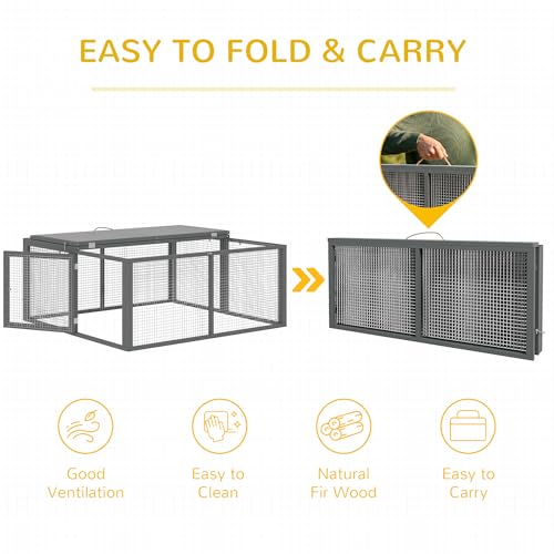 PawHut Rabbit Hutch Outside Bunny Hutch 2-3 Rabbits Openable Top Gray | Wooden Bunny Cage, Small Animals, Guinea Pig Cage, Small Chicken Coop, Garden Use