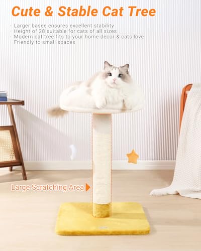 Tall Cat Scratching Post with Large Bed, Thick Posts with Toys | 28" Tall For Large Cats, Easy To Clean, Cloud-Shaped Soft Perch, Removeable Cover, Stable Cat Stand, Bonus Catnip - size: 28" with Scratching Post