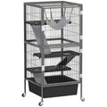 PawHut 45 Inch Small Animal Cage, 4-Tier Rolling Ferret Chinchilla Rabbit Cage with 6 Inch Deep Slide-Out Tray, Platforms, Hammock, for Bunnies, Ferrets, Chinchillas, Squirrels, Gray | Ferret Chinchilla Rabbit Cage, 6 Inch Deep Slide-Out Tray, Platforms,
