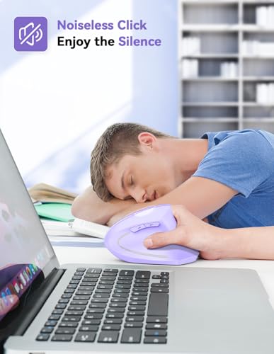TECKNET Ergonomic Mouse, 4800 DPI Wireless Vertical Mouse with 5 Adjustable DPI Levels, 2.4GHz Optical Carpal Tunnel Mouse, 6 Buttons Wireless Mouse for Laptop, Desktop, PC, MacBook - Light Purple - color: Light Purple