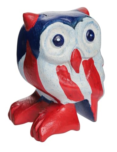 Hand Carved Wooden Owl Figurine, Rustic Farmhouse Home Decor, Wooden Animal Sculpture, Unique Gift for Owl Lovers (Vingtage White/Red/Blue Owl) - color: Vingtage White/Red/Blue Owl