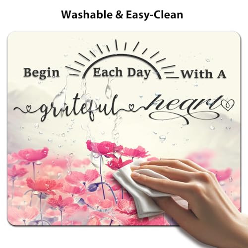9.5x7.9 Inch Office/Gaming Mouse Pad, Begin Each Day with A Grateful Heart Inspirational Quote Pink Lotus Flowers Painting Design, Motivational Floral Art Cute Anti-Slip Mat for Desk - color: Colorful Pattern Art06