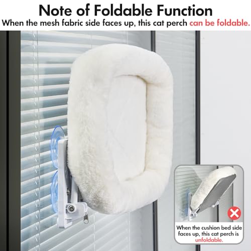 AMOSIJOY Cordless Cat Window Perch, Window Hammock for Cats with 4 Strong Suction Cups, Solid Metal Frame and Soft Cover, Indoor Cat Bed - size: Large