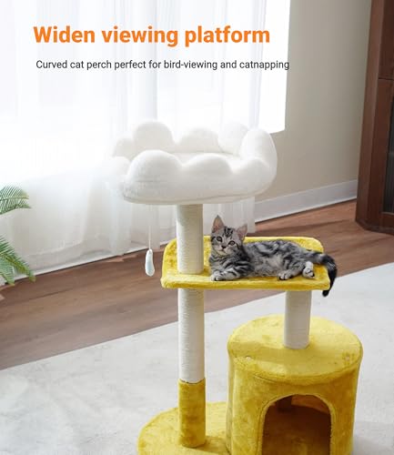 33" Cloud Cat Tree Tower, Cozy Bed & Large Condo for All Cats | 33" Multi-Level Cat Tower, Scratching Posts, Viewing Perch & Toys, Stable Structure, Padded Bed, 13.7"x11.8" Cat Condo - size: 33" with Condo