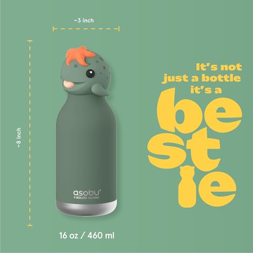 asobu Bestie Water Bottle, Cute Collectible Character, Leak Proof, BPA Free | 16 oz, Stays Cold 24 Hours, Double Wall Vacuum Insulation, Food Grade Stainless Steel, Spill Resistant, Great Gift Idea - color: SHELDON THE TURTLE