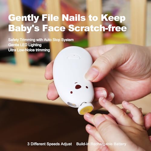 Baby Nail File Electric, Gentle Rechargeable Nail Trimmer, Baby Nail Clippers Grooming Kit Manicure Set for Infant Toddler or Adults, 6 Grinding Head Replacement Pads White - color: White