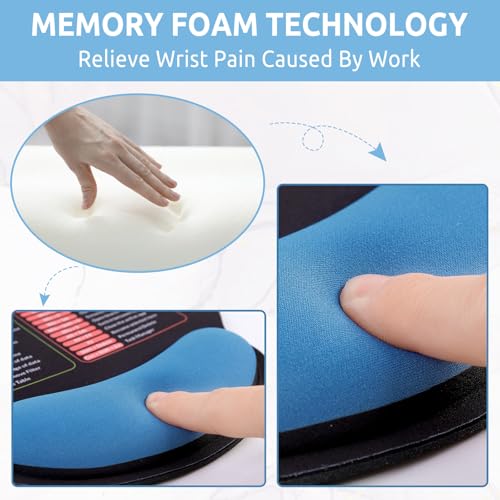KONVINIT Ergonomic Mouse Pad with Wrist Rest, Small Excel Cheat Sheet Desk Pad with Windows & Office & Excel Shortcuts, Non-Slip Rubber Base Mouse Pads for Desk with Smooth Surface, Black Blue - color: Shortcut-Blue