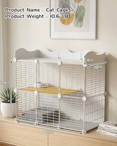 Cat Cage, DIY Cat Enclosures,Cat Playpen Indoor & Outdoor with Hammock & Cat Bowl, Detachable Metal Wire Kennel Cats Crate 42'' x 17.7'' x 31''