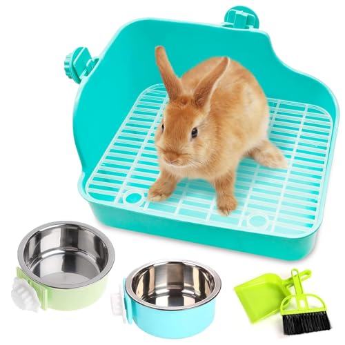 PINVNBY Rabbit Litter Box for Cage Bunny Corner Litter Bedding Box Small Animal Litter Pan Hanging Pet Bowls Cage Potty Trainer Pet Toilet for Rabbit Bunny Guinea Pigs Small Animals（Green） - color: green（Rabbit litter box on both sides）, size: S: 11.02 x