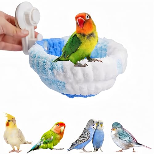 Warm Bird Nest Bed with Suction Cup Bird Snuggle Hut Breeding Bird House Plush Hanging Bird Bed for Parakeet, Conure, Budgie, Cockatiel, Lovebird, Finch, Hamster-Blue - color: Blue with Suction Cup