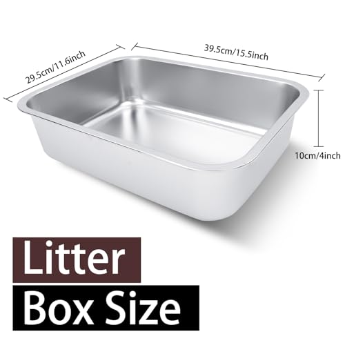 Small Stainless Steel Litter Box for Kittens Rabbits, 15.5"×11.6"×4" | Metal, Rust-Proof, Non Stick, No Smell, Easy to Clean - size: Small: 15.6"L x 11.6"W x 4"H