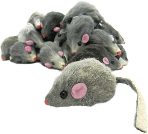 Cat Mouse Toy, 5 Pcs Faux Fur Mouse Toys for Cats 6.7” Cat Mice Toys Interactive Realistic Size Grey Furry Rattle Mice Cats Toy No Catnip Feline Chew Plaything Self Play (Grey)