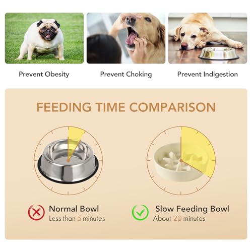 Havniva Elevated Slow Feeder Dog Bowls, Ceramic Dog Bowl Slow Feeder Set | 1.2 Cups Raised Slow Feeder Dog Bowl for Small Breed, 6.1” Dog Water Bowl with Wooden Stand, Puzzle Dog Food Bowl, Non-slip - color: Light Yellow
