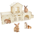 BWOGUE Extra Large Wooden Rabbit Castle, Bunny House Two Tiers with Stairs | Wooden Bunny Hideout, Rabbit Houses and Hideouts, Natural Pine Wood, Detachable Build, Two Doors, Guinea Pigs & Rabbits - style: 4 House and 1 Ladder