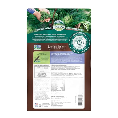 Oxbow Garden Select Young Guinea Pig Food, Uniform Guinea Pig Pellets, 4 lb | Guinea Pig Food, Timothy Hay, Alfalfa, High Fiber for Digestive Health, Vitamins & Minerals, Prevents Selective Feeding - size: 4 Pound (Pack of 1)