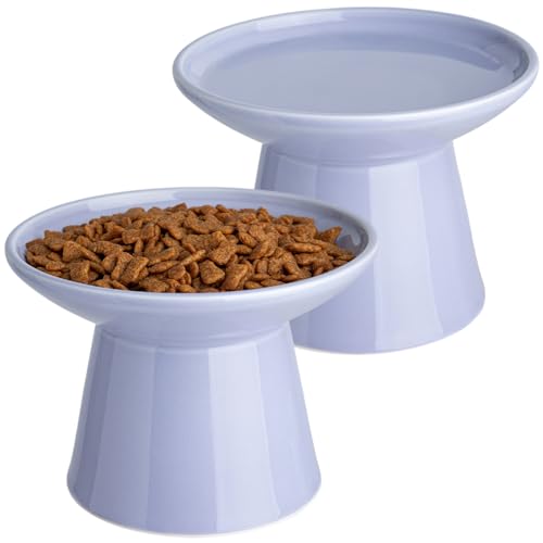 Ceramic Elevated Cat Bowls - 6.2 Inch Extra Wide Raised Cat Food and Water Bowl Set for Indoor Cats, Whisker-Friendly Ceramic Cat Dish for Elder Big Cats & Small Dogs,Light Purple,2 Pack - color: Light Purple, size: 2 Pack