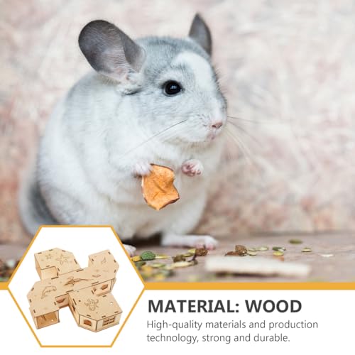INOOMP Hamster Tunnel Maze Toy 8.66X8.66X1.96In Natural Wooden Pet Exercising Tube for Small Animals Hamsters Mice Hedgehogs Fun Labyrinth Playground