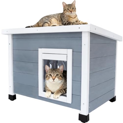 Agitree Outdoor Wooden Pet House, Weatherproof Winter Shelter for рuррy and Small Cats, Elevated Design with Window，100% fir Insulated Pet Safe Haven | Easy 15-Min Assembly (Gray-White)