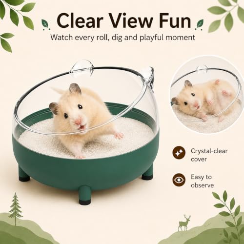 Meow&Woof Hamster Sand Bath Container, Large Sandbox Toilet Gerbil Batheoom, Tiny Chinchilla Dust Bathtub Sand Bath Box for Hamster Cage Accessories 5.2 Inch-Dark Green - color: Dark Green