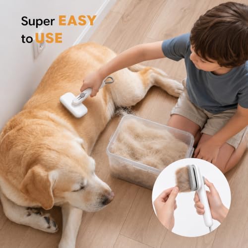 Wolfster Self Cleaning Slicker Brush for Dog, Skin Friendly deShedding Brush For Long & Short Haired Pets - White - color: Snow White