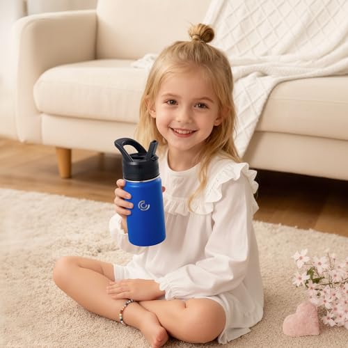 14 Oz Kids Water Bottle, Stainless Steel Water Bottle with Straws, Leak-Proof, BPA-Free, Insulated Water Bottles for School Boys & Girls|Blue - color: Blue