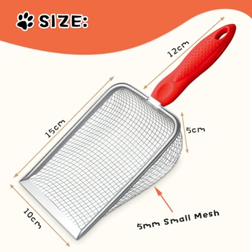 Cat Litter Scoop,Sturdy Litter Cleaner Corner Shovel,Stainless Steel Mesh Litter Shovel,Easy to Clean Reptile Terrarium Sand Waste,Beach Shovel(Red) - color: Red