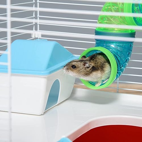 Extra Large 23" Multi-Floors Hamster Mansion Mouse Habitat Gerbil Home Rat House Small Animal Critter Expandable and Customizable Cage with Hide House Running Wheels Food Dish Water Bottle Deep Base - color: Blue, size: 23"L x 14"W x 27"H