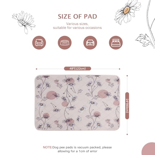 IEUUMLER Washable Pee Pads for Dogs, 2 Pack Non-Slip & Waterproof Pack Whelping Pad, Reusable Washable Puppy Potty Training Pad with Fast Absorbent for Playpen EU007 (Pink Daisy, 24"X48"-2pcs) - size: 24"X48"-2pcs
