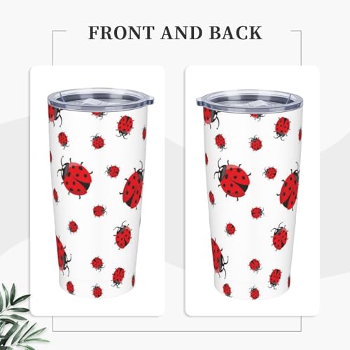 Ladybug Tumbler with Lid and Straw Flowers 20oz Insulated Stainless Steel Cup Floral Travel Coffee Mug Water Bottle for Women Gift for Birthday Christmas - color: Red