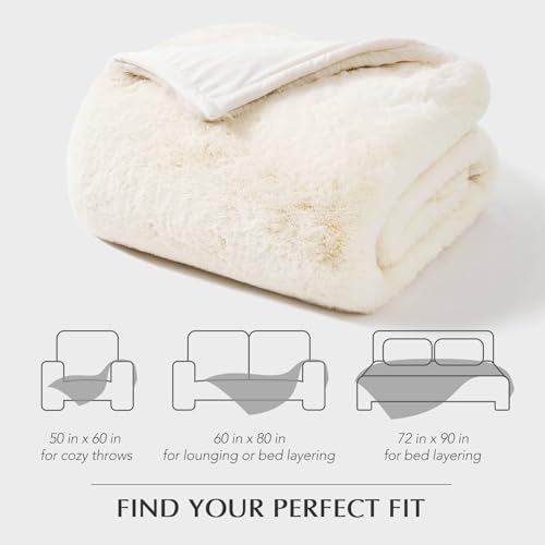 EVERGRACEHOME Faux Chinchilla Fur Throw Blanket, 72"x90", Arctic White | Luxury, Super Soft, 1220GSM, Fluffy Cozy Mink, Reversible Velvet Back, Warm Thick Heavy Winter Queen Blanket for Bed, Gift - color: Arctic White, size: 72"x90"