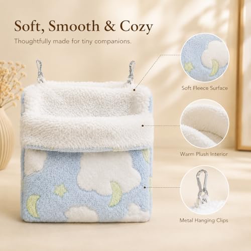 Meow&Woof Sugar Glider Bed Pouch, Small Animal Carrier Bag, 2PC Ferret Bedding Hammock, Hamster Cage Accessories for Rat, Squirrel and Chinchilla (Blue&Green)