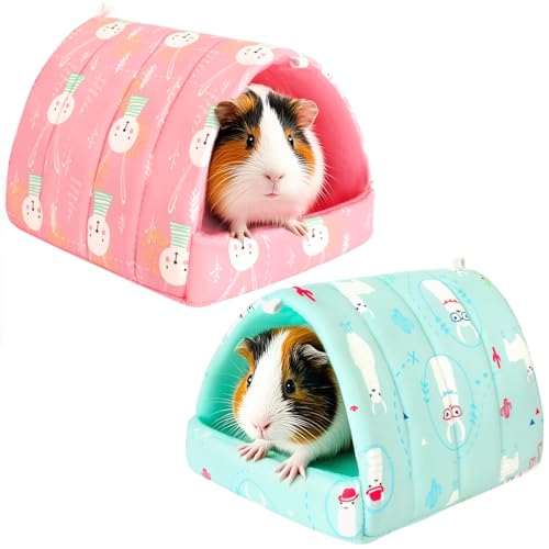 UPINS 2 Pack Guinea Pig Bed, Guinea Pig Hideout | Washable Small Animal House Cage Accessories,for Dwarf Rabbits Chinchillas Hamsters Hedgehogs Ferrets - color: Pink Light Green, size: 6.8 x 7.4 inch