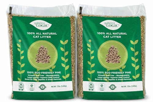 Nature's Logic 100% Natural Pine Pellet Cat Litter - Dust-Free, Unscented, Biodegradable - Safe for Cats, Kittens, Reptiles & Small Pets - Highly Absorbent - 24lb (2,12lb) - size: 12 lb (Pack of 2)