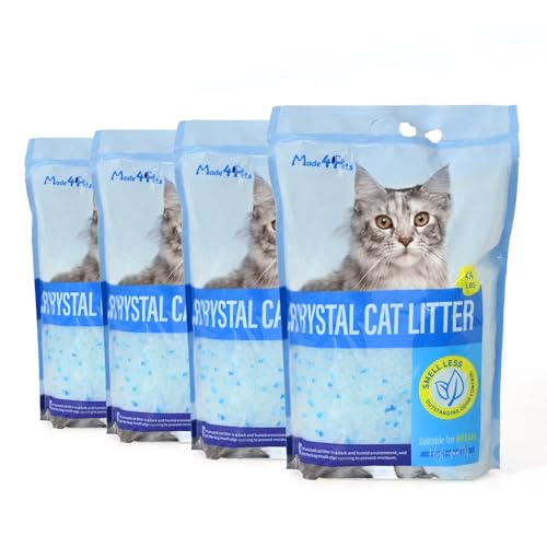 Made4Pets Cat Litter Crystals,Non Clumping Litter 17.2 lbs(4 x 4.3lb Packs) | Odor Control Kitty Litter Non Clumping No scooping Low Dust, Low Tracking, Lightweight, Dehydrates Waste - size: 4 Pack