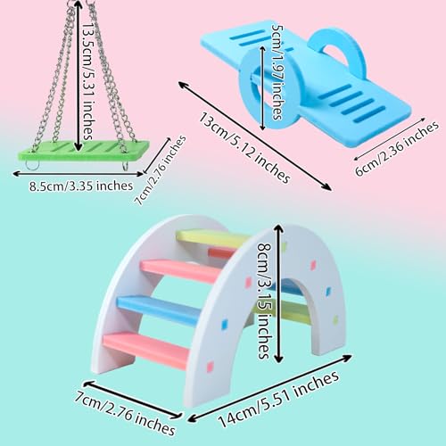 Hamster Toys, Rainbow Bridge & Swing & Seesaw Guinea Pig Toys Set DIY Rat Toys for Small Animals to Exercise and Have Fun (A, 3Pcs) - color: A