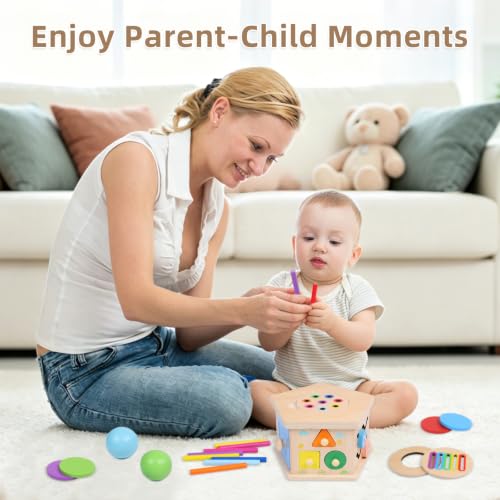 Wooden Activity Cube, 8-in-1 Montessori Toys for 1+ Year Old | Fine Motor Skills Developmental Learning Toys for Toddlers 1-3, First Birthday Gifts for Girls Boys