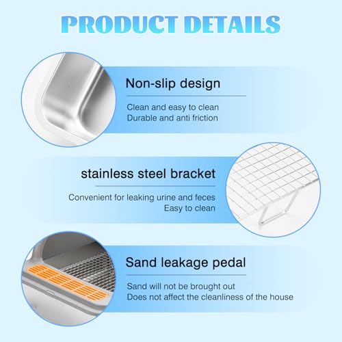 Stainless Steel Rabbit Litter Box w Hay Feeder and Litter Scoop, 23.62 x 15.75 x 7.9 Inch Large Litterboxes w Raised Grid, High Sided Kiter (XX-Large) - size: XX-Large