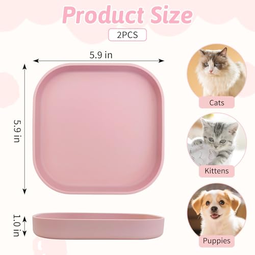 Fhiny 2PCS Silicone Cat Bowls Set 5.9 x 5.9 in Shallow Dog Dish Whisker Friendly Cat Food Plate for Dry & Wet Food Dishwasher Safe Non-Slip Pet Feeding Bowls for Kittens and Puppies (Pink) - color: Pink