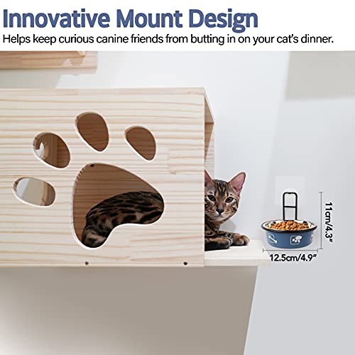 Torlam Cat Feeder, Wall Mounted, Raised Stainless Steel Bowls with Stand, Nonslip No Spill, 2 Packs (Blue) - color: Blue