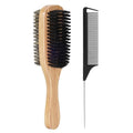 SIMPOR 2PCS Double Sided Boar Bristle Hair Brush Set, 2-in-1 Hair Brush with Rat Tail Comb for Women, Firm and Soft Bristles with Wooden Handle for Detangling, Smoothing, Wave Styles