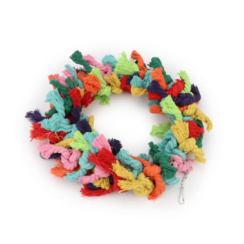Bird Colorful Cotton Rope Hanging Ring Parrot Preening Grooming Chew Climb Biting Toy for African Grey Cockatoo Conure Parakeet