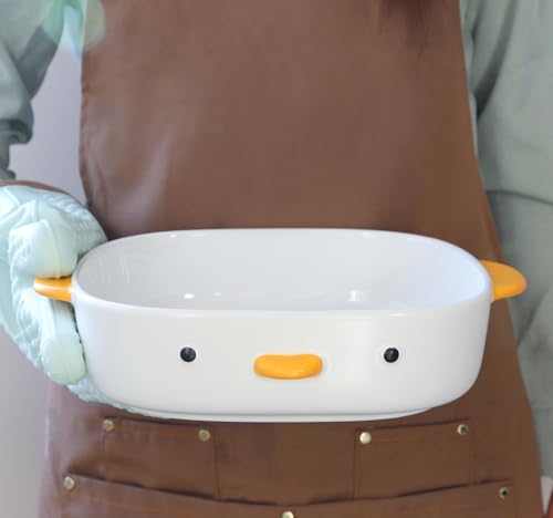PURROOM Cute Duck Baking Dish, Ceramic Casserole Square Dish, Porcelain Pie Pan, 9x9 in Medium Baking Pan with Handles, Oven Safe & Durable Bakeware for Lasagna. - size: 9x9'' Baking Dish