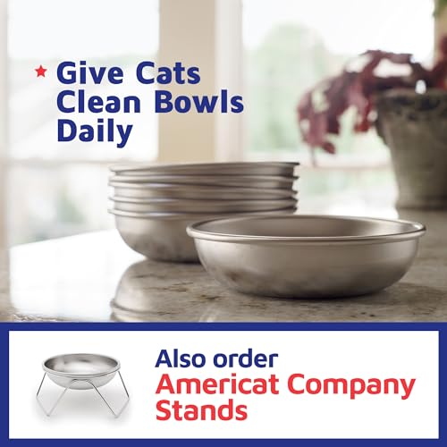 Stainless Steel Cat Bowls for Food & Water by Americat – Made in USA – Dishwasher Safe, Human Grade, Whisker Friendly Dishes (4 Bowls) - size: 4 Bowls