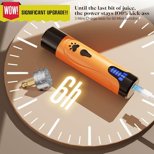 Dog Nail Grinder, Dog Nail Trimmers and Clippers Kit, Super Quiet, Rechargeable, for Small Large Dogs Cats Toenail Claw Grooming,3 Speeds - color: Summer Orange
